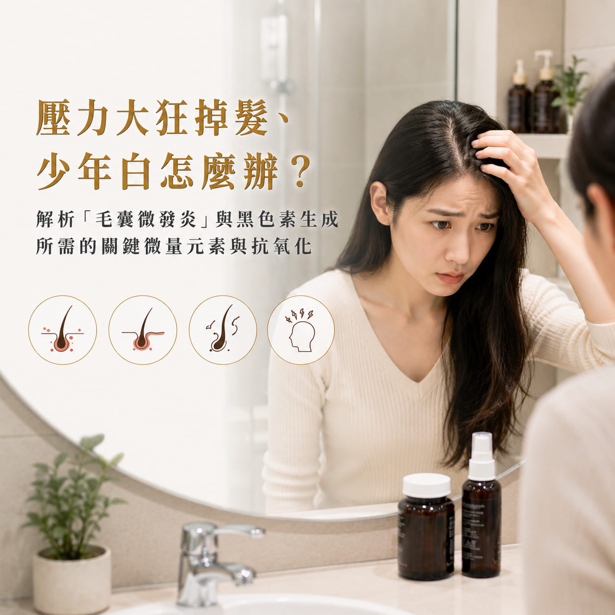 壓力大狂掉髮、少年白怎麼辦？解析「毛囊微發炎」與黑色素生成所需的關鍵微量元素與抗氧化網絡