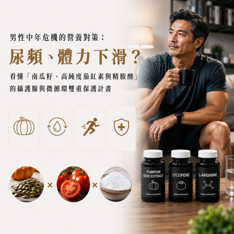 男性中年危機的營養對策：尿頻、體力下滑？看懂「南瓜籽、高純度茄紅素與精胺酸」的攝護腺與微循環雙重保護計畫